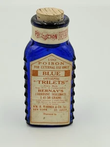 Vintage Cobalt Blue POISON Bottle Antiseptic "Trilets" Wm. R. Warner & Co. NY - Picture 1 of 6