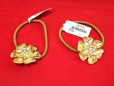 J. Corbatas cola de caballo para mujer CREW - Juego de 2 con flores doradas nuevas con etiquetas Foto 1 de 4