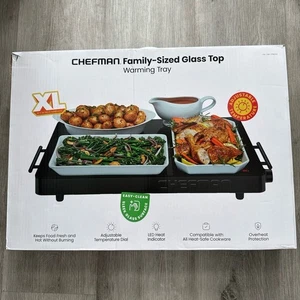 CHEFMAN XL Vassoio Riscaldante Vetro Nero Top Temperatura Regolabile Scatola Aperta Unità Buf - Foto 1 di 4