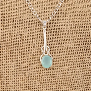 Aqua Chalzedon Edelstein 925 Sterlingsilber Handarbeit Schmuck Anhänger 1,80" - Bild 1 von 6