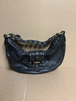 Vintage Nine West Leather Hobo Shoulder Bag Soft Slouchy Studded Black Boho - Image 1 of 4
