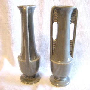 Shawnee Keramik Vasen #1178 Paar Art Deco Doppelgriff grau 8" USA Mid Century - Bild 1 von 8