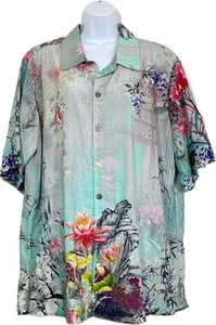 Citron Santa Monica Wearable Art Dragonfly Lotus Button Up Shirt Women’s Size L - Afbeelding 1 van 7