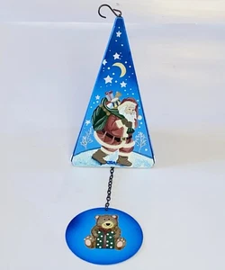 Vintage handbemalt Tole Metall Windspiel 3 Seiten Weihnachtsmann Weihnachten wunderschön! - Bild 1 von 12