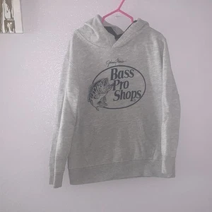 Bass Pro Shops Gray Hoodie pullover Sweatshirt Fishing Boys Medium - Picture 1 of 6