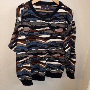 VTG Coogi Style 3D Knit Biggie Smalls Sweater Textured Knit Sz M Bill Cosby USA - Picture 1 of 11