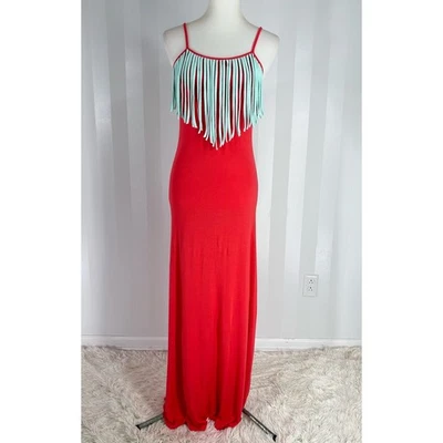 Maxi Vestido Para Mujer DOUBLE ZERO Coral Flecos Sin Mangas Talla M Foto 1 de 4