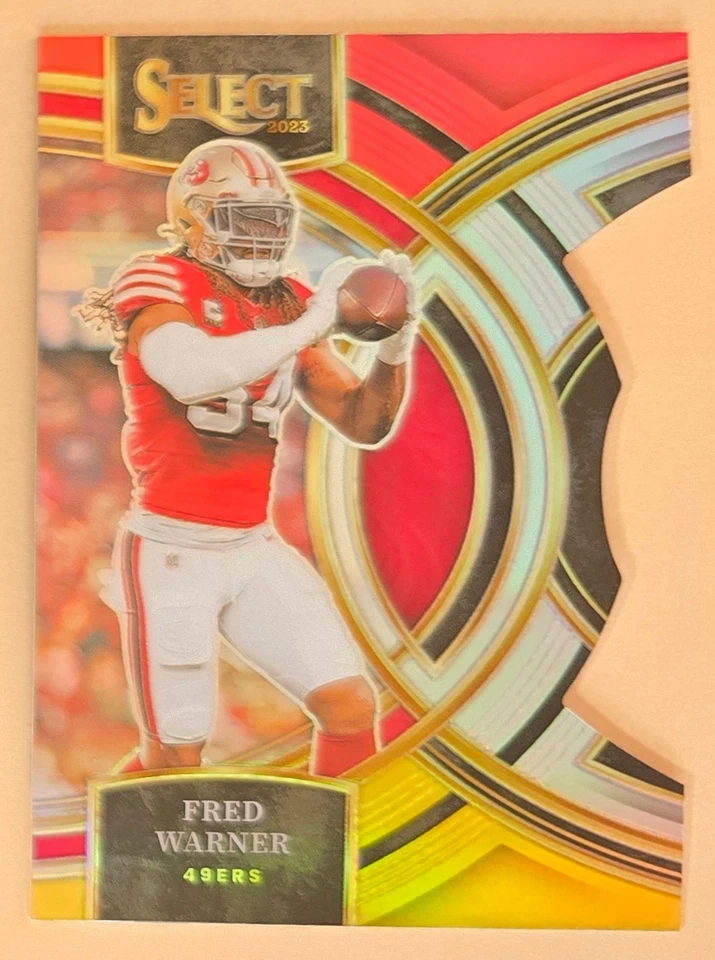 2023 Panini Select Premier Level Fred Warner #195 Red & Yellow Prizm Die-Cut - Image 1 of 1