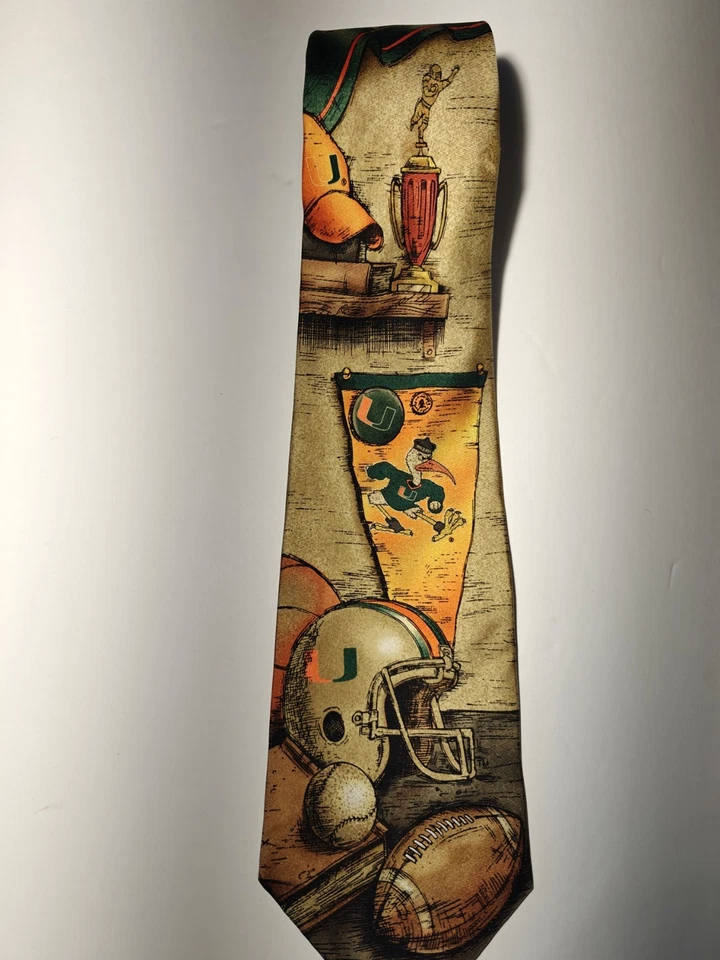 University Of Miami Hurricanes University Sports Tie 100% Silk 4"x 59" Long - Image 1 of 4