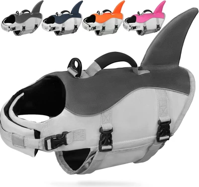 Dog Life Jacket Cute Shark Fin Swimming Vest Rip Stop -Puppy, Dogs -Grey (Small) - Image 1 of 4