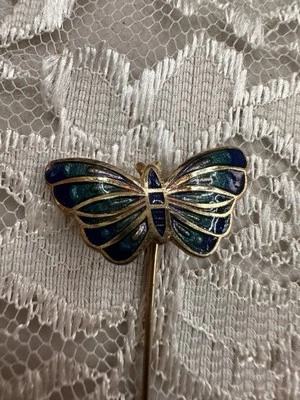 Vintage Gorgeous Cloisonne Butterfly Hat Pin Brooch Enamel Gold Tone EUC - Image 1 of 4