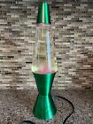 16" Lava Lite Lamp Clearish Liquid Pinkish Lava and Metallic Green Base