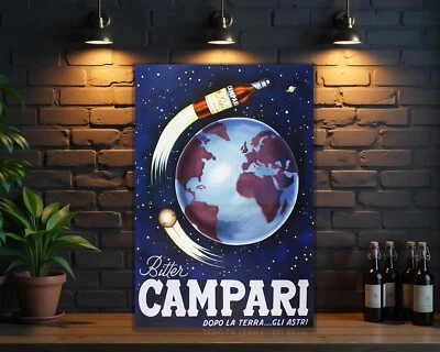 Vintage Campari “Dopo La Terra... Gli Astri SPACE World Heavy Metal Sign – 60x40 - Image 1 of 4