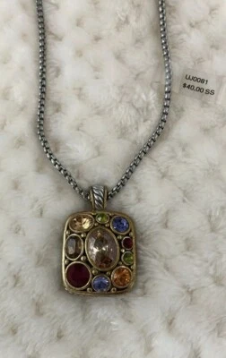 Collar Colgante Gema Cuadrada Rojo Ámbar Púrpura Naranja Cierre Magnético Foto 1 de 4