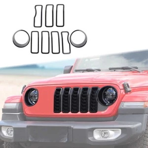 Kit de cubierta de inserción de rejilla delantera y bisel de faros para Jeep Wrangler JL JT 24+ - Imagen 1 de 14