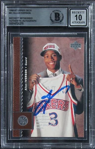 76ers Allen Iverson Signed 1996 Upper Deck #91 Rookie Card Auto 10! BAS Slabbed - Picture 1 of 2