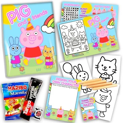 MY KINDA PARTY Pig & Friends Party Bags – Pre-Filled Kids Favours with Activities & Sweets