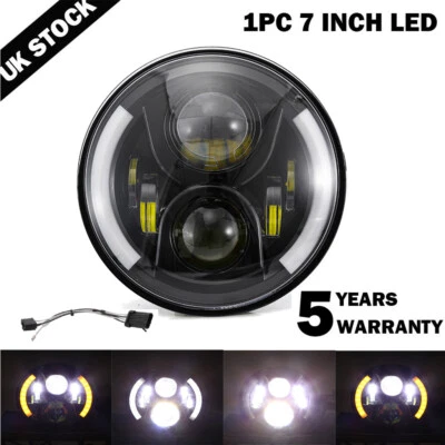 7" inch Motorcycle LED Headlight DRL Turn Signal Angel Eyes For Harley Davidson - Image 1 of 4