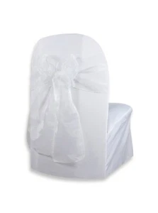 Lot of 14 pcs Organza Chair Cover Bow Sash 120"x9" White Wedding Party Banquet - Picture 1 of 4