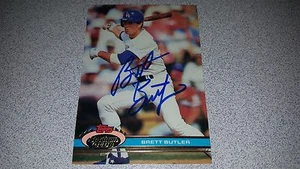 BRETT BUTLER SIGNED 1991 TOPPS STADIUM CLUB #389 BASEBALL CARD AUTOGRAPHED - Picture 1 of 2