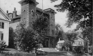 Old High School Bath Maine Postcard 1908 RPPC - Foto 1 di 2