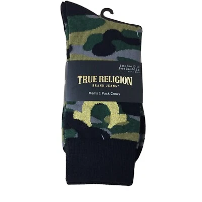 True Religion Green Gold Striped Size 6-12 Men’s Crew Socks New AR253 - Image 1 of 4