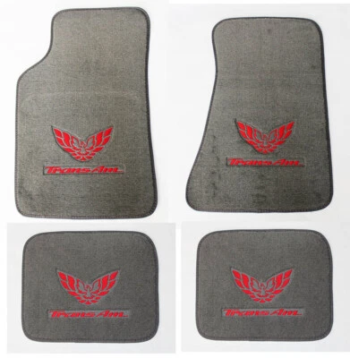 NEW! Carpet Floor Mats Gray 1982-2002 PONTIAC FIREBIRD Embroidered Logo RED All - Image 1 of 4