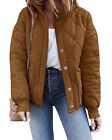 Womens Quilted Coat Ladies Button Down Pockets Lightweight Long Sleeve Jackets