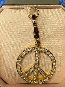 Retired 2008 JUICY COUTURE 2-Sided Rhinestone Pink Pave PEACE SIGN Charm BOX NEW - Picture 1 of 6