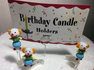 BIRTHDAY CANDLE HOLDERS New w/tag Blue Glass CLOWNS 4 inches tall-add candles - Picture 1 of 4