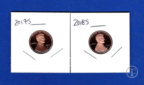 2017 S AND 2018 S Proof Lincoln Cents Penny-Gem Proof-TWO Proof Pennies Cover