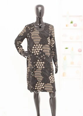 GUDRUN SJÖDÉN Dress Black Beige Floral Geometric Lyocell Jersey Kaftan Pockets M - Image 1 of 4