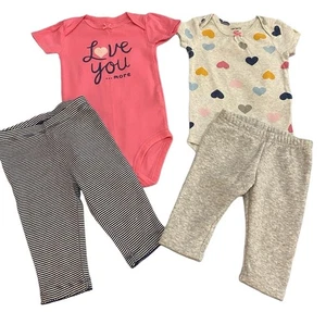 Carters Baby Girl Outfits Size 6M 4 Piece Lot Colorful Hearts Rainbows - Picture 1 of 13