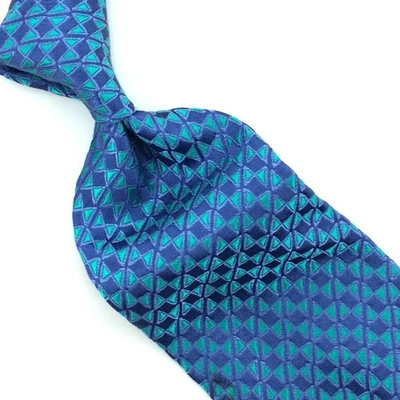 Corbata Charvet Francia Vivo Verde Azul Triángulos Jacquard Lujo Seda L3 Foto 1 de 4