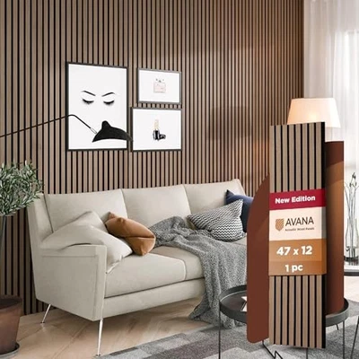  Paneles de pared de madera acústica modernos - 47,2 X 12,6 pulgadas 47X12 (1 PC) nogal ahumado Foto 1 de 4