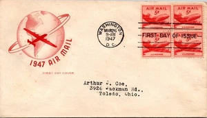 GOLDPATH: US AIRMAIL 1947 WASHINGTON,DC.BLK4.FDC.5C CV820_P01 - Picture 1 of 2