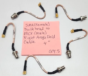 (5) SMA (Female) Bulkhead to MCX (Male) Right Angle Gold Cable 4" - Picture 1 of 6