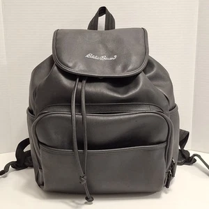 Eddie Bauer Black Faux Leather Backpack Versatile Travel Daypack Diaper Bag - Picture 1 of 12