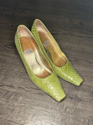 Tacones para mujer Timothy Hitsman talla 6,5 verde punta cuadrada textura piel de serpiente Foto 1 de 4