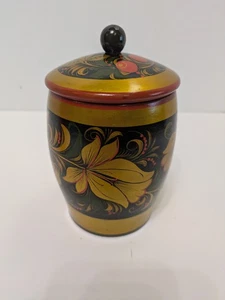 Vintage USSR Khokhloma Canister Gilded and Floral, Russian Folk Art - Picture 1 of 4