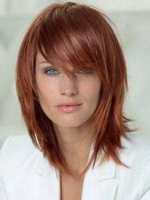 Pelucas de cabello sintéticas rectas modernas sin tapa rojo castaño rojizo mezcla mujeres suaves naturales Foto 1 de 4