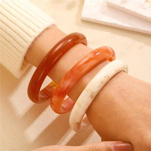 Retro Multi-color Acrylic Marble Bracelet Semi-transparent Imitation Jade Bangle - Picture 1 of 27