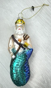 Robert Stanley King Neptune Merman con ornamento in vetro tridente 5,5" - Foto 1 di 7