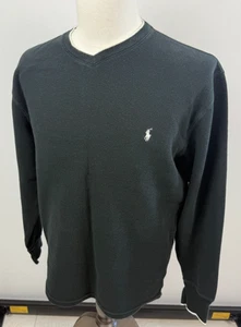 Polo Ralph Lauren schwarz V-Ausschnitt Thermo Waffel Strick Baumwolle Langarmshirt XL - Bild 1 von 5