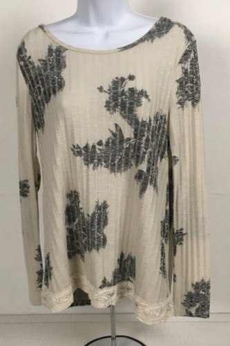 OFF WHITE Top da donna bianco nero nero nero Rewind taglia L finitura floreale pizzo maniche lunghe collo rotondo