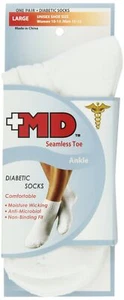 MD USA Seamless Toe-Wave-In Mesh Diabetic Ankle Socks, White, Large - Picture 1 of 2