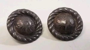 Vintage Round Tarnished Sterling Silver Stud/ Post Earrings 19mm Engraved Art - Picture 1 of 9