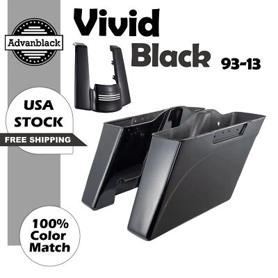 No Cutout Vivid Black Stretched Saddlebags Rear Fender Fits 93-13 Harley Touring - Image 1 of 4