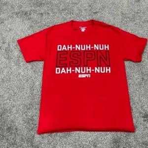 T-shirt ESPN taglia media rossa DAH NAH NUH Sports News Channel Champion autentica - Foto 1 di 24