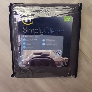 Serta Simply Clean Antimicrobial Charcoal Grey Full Queen 3 Piece Duvet Set - Picture 1 of 3